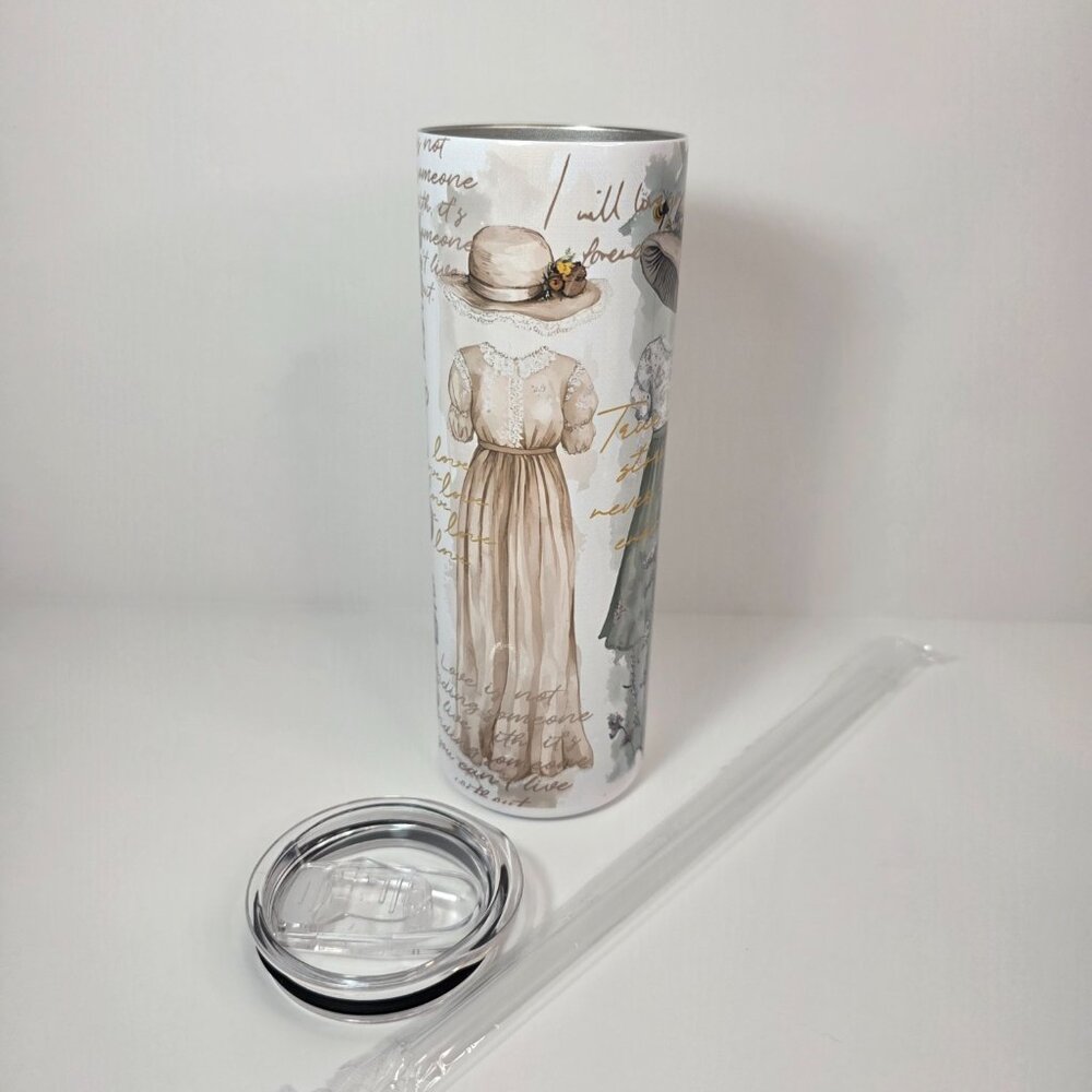 Vintage Cottagecore Romance 20oz Stainless Steel Tumbler | Floral Hat Aesthetics - Picture 7 of 8